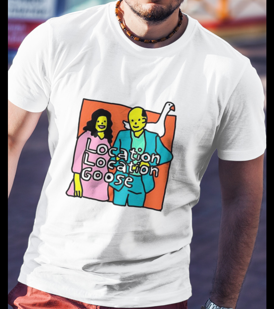 Location Location Goose Couple Cartoon Goose On Shoulder T-Shirt
