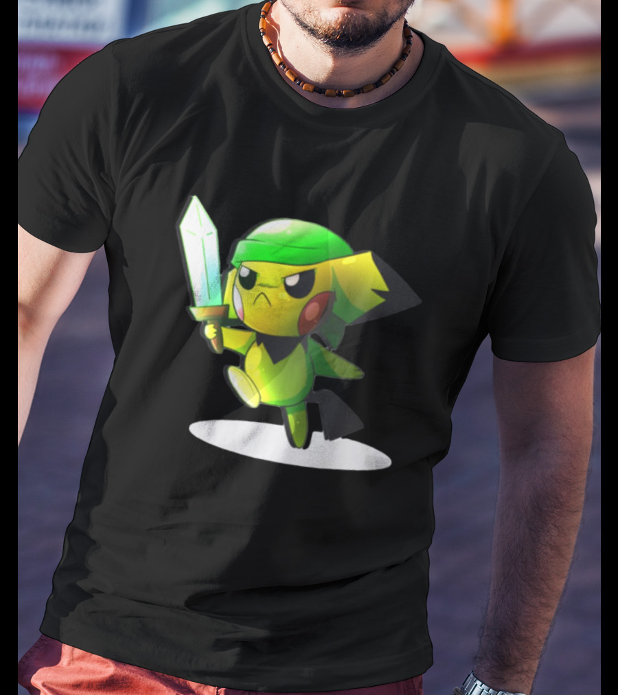Pikachu Dressed As Link From The Legend Of Zelda With Sword In Hand T-Shirt