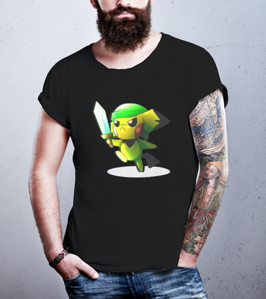 Pikachu Dressed As Link From The Legend Of Zelda With Sword In Hand T-Shirt
