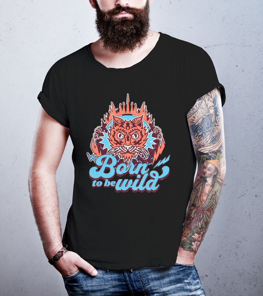 Born To Be Wild Tiger Vintage Style Retro Lightning Burst T-Shirt
