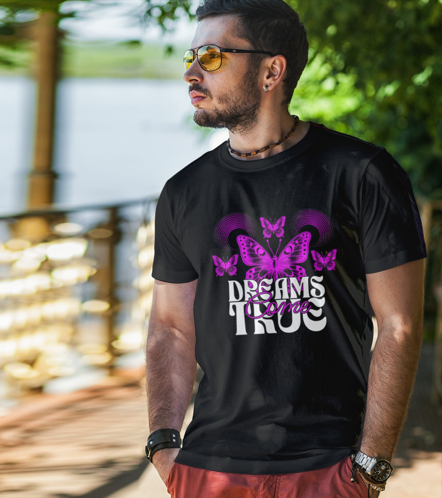 Dreams Come True Butterfly Pink Retro Psychedelic T-Shirt