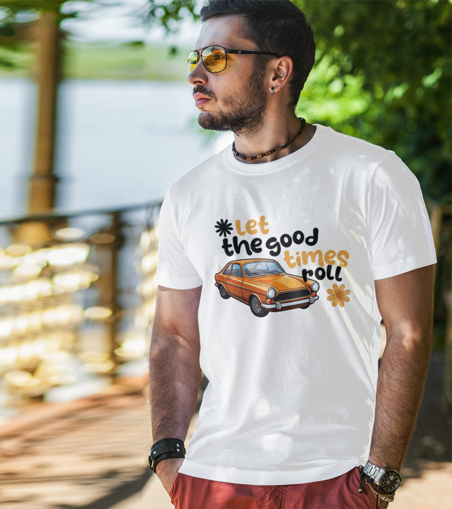 Let The Good Times Roll Vintage Car Retro Flower Power T-Shirt