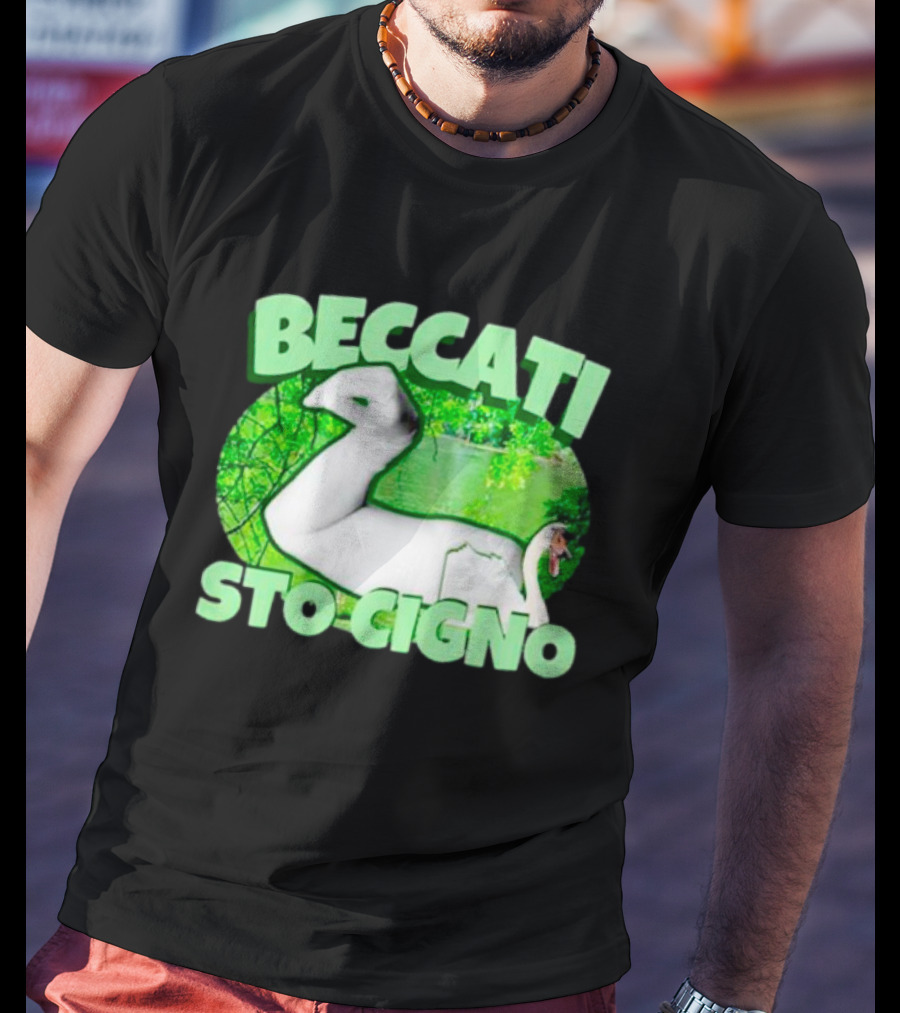 Beccati Sto Cigno Goose Meme - Italian Humor With Green Lake Background T-Shirt