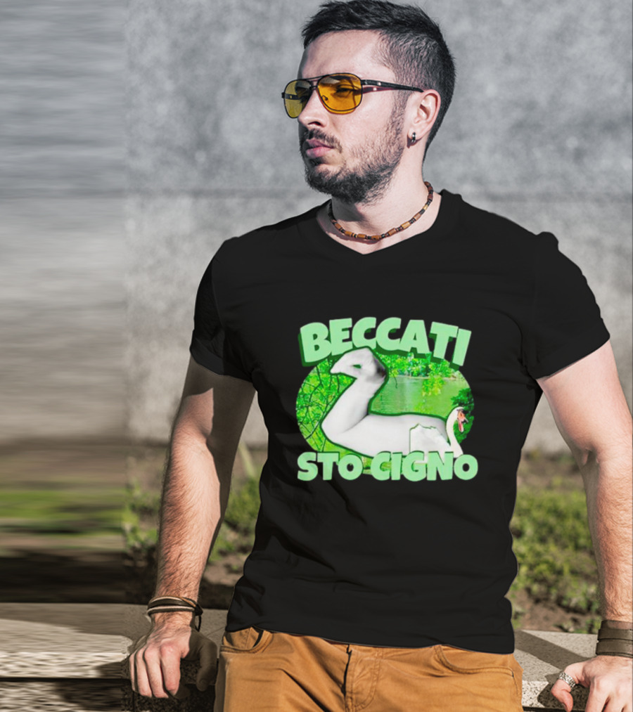Beccati Sto Cigno Goose Meme - Italian Humor With Green Lake Background T-Shirt