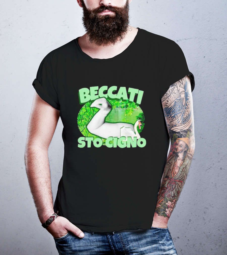 Beccati Sto Cigno Goose Meme - Italian Humor With Green Lake Background T-Shirt