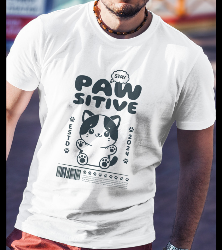 Stay Pawsitive Cute Cat ESTD T-Shirt