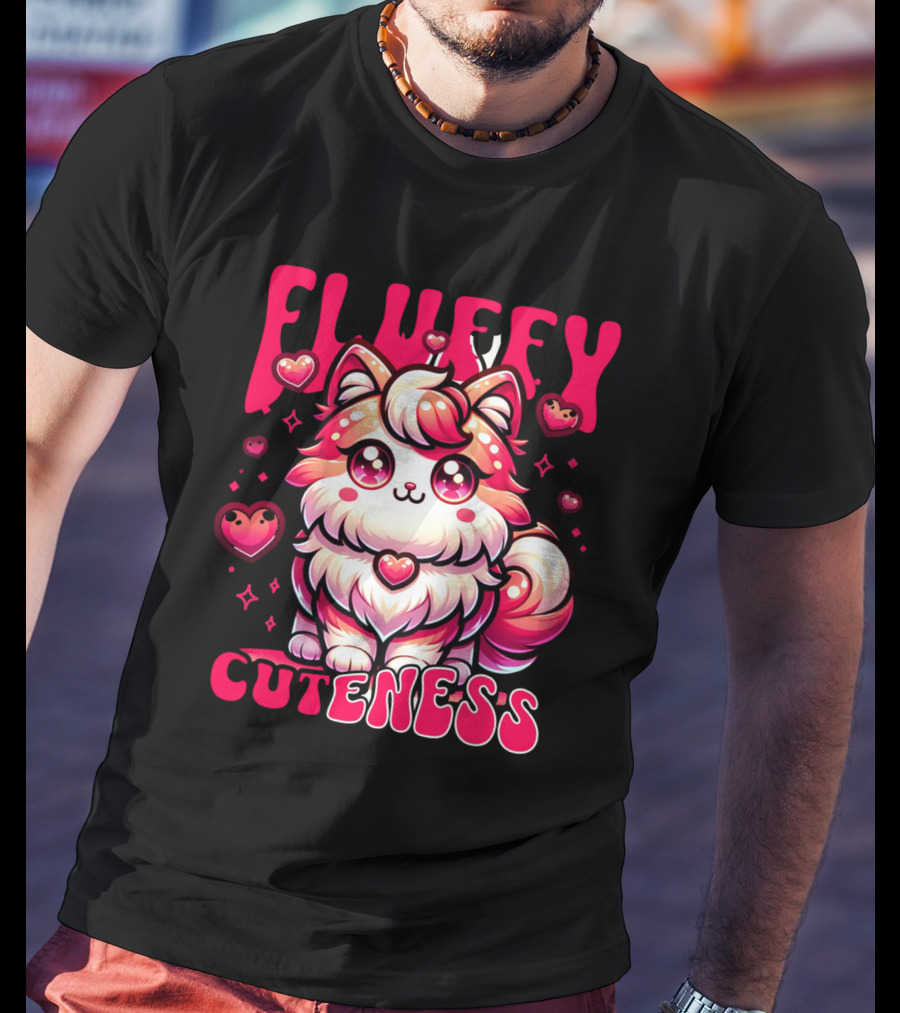 FLUFFY CUTENESS Heart-Eyed Kawaii Creature Surrounded By Little Hearts T-Shirt