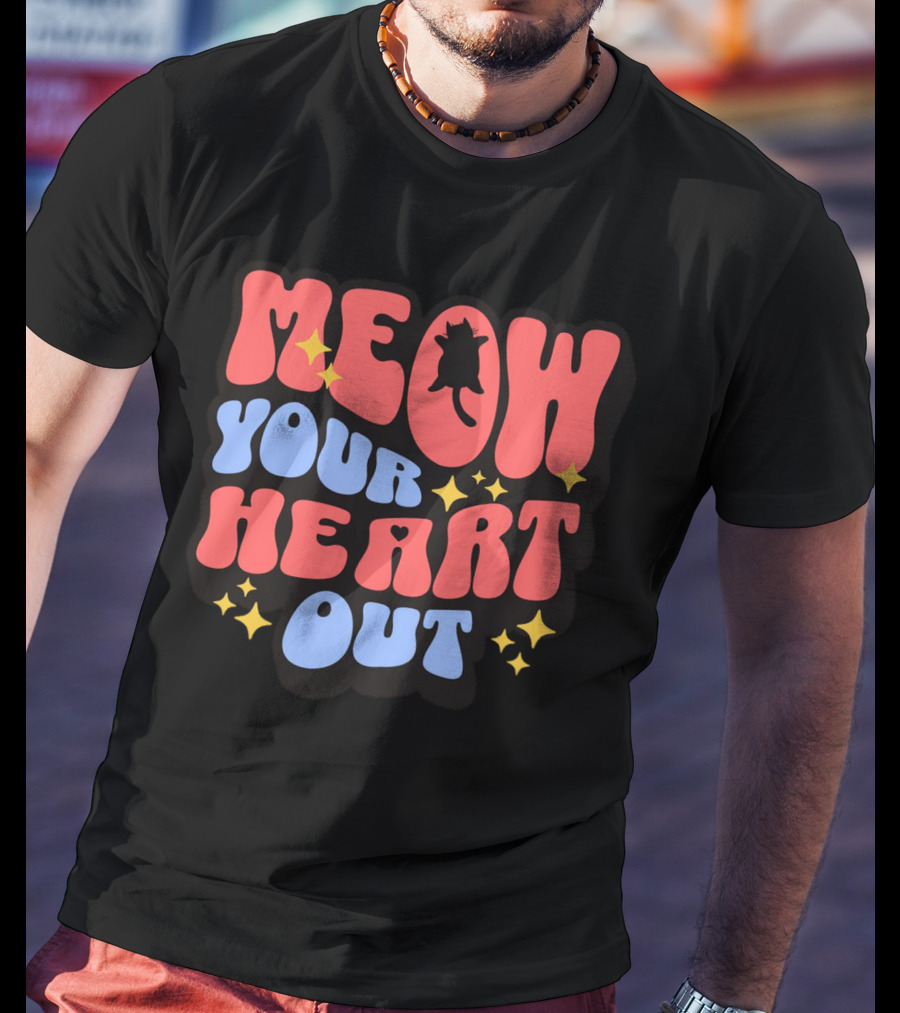 MEOW YOUR HEART OUT Retro Cat Stars T-Shirt