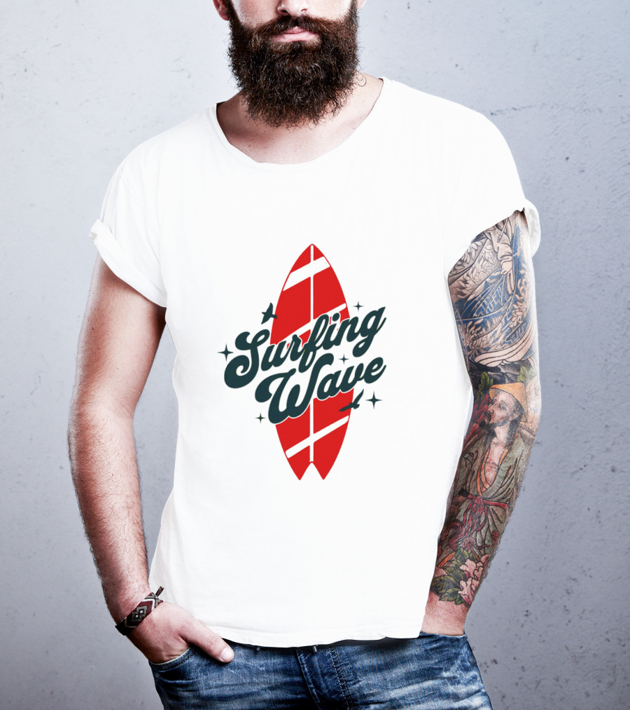 Surfing Wave Red Surfboard T-Shirt
