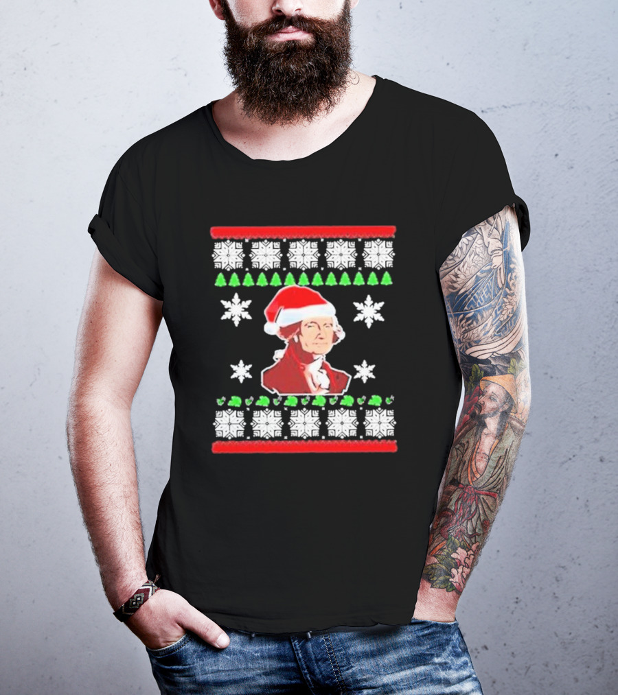 George Washington Christmas Santa Hat Snowflakes Ugly T-Shirt