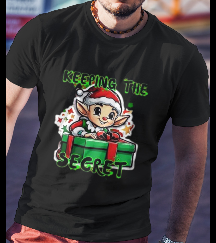 Keeping The Secret Christmas Elf With Present T-Shirt
