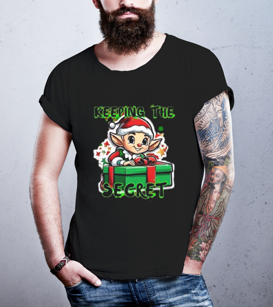 Keeping The Secret Christmas Elf With Present T-Shirt