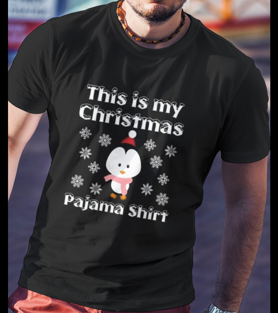 This Is My Christmas Pajama Shirt Penguin Snowflakes T-Shirt
