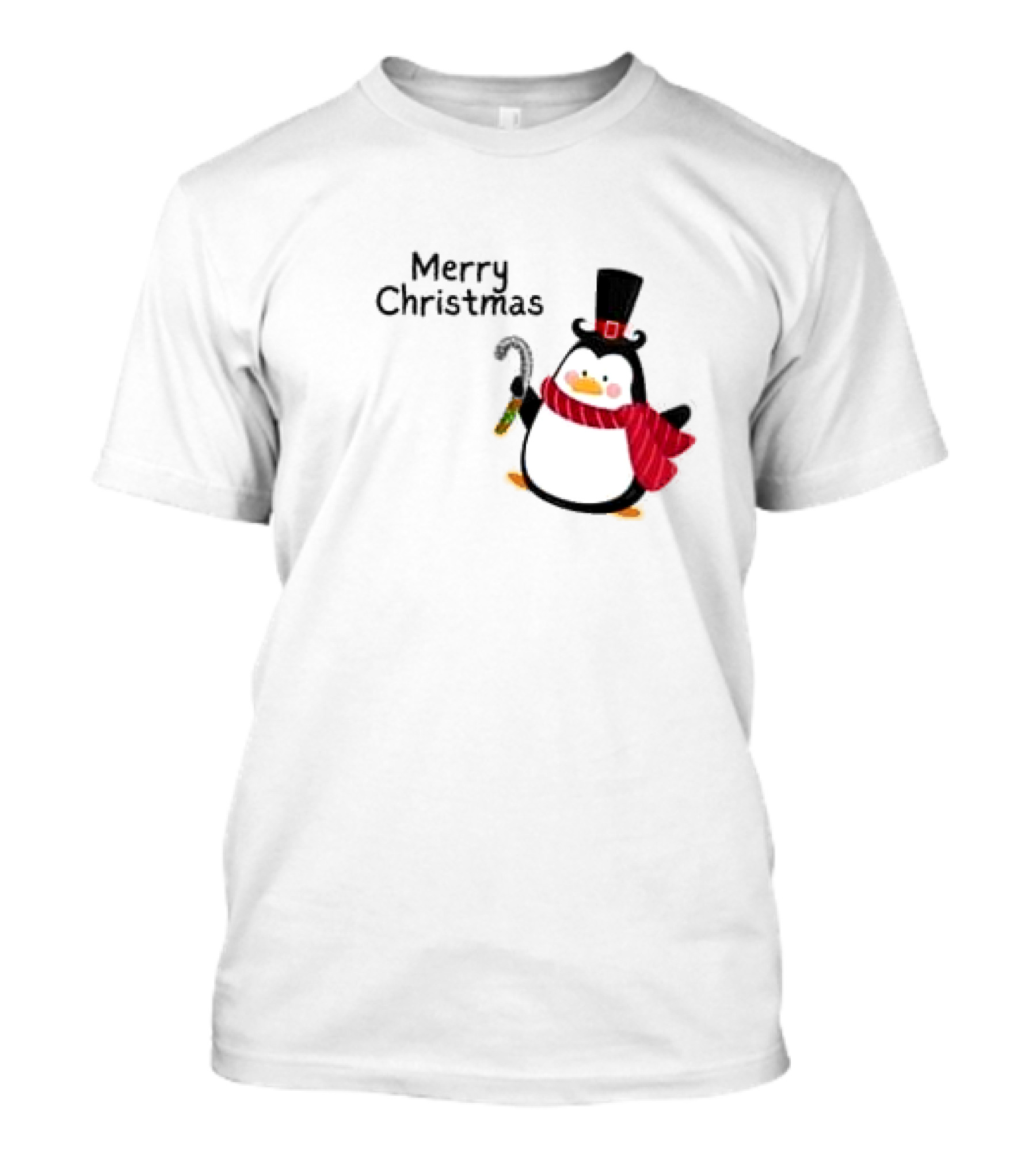 Merry Christmas Penguin With Candy Cane And Top Hat T-Shirt