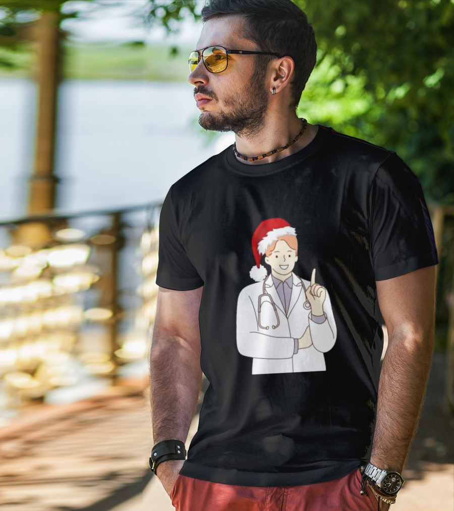 Santa Hat Wearing Physician Doctor Merry Christmas T-Shirt
