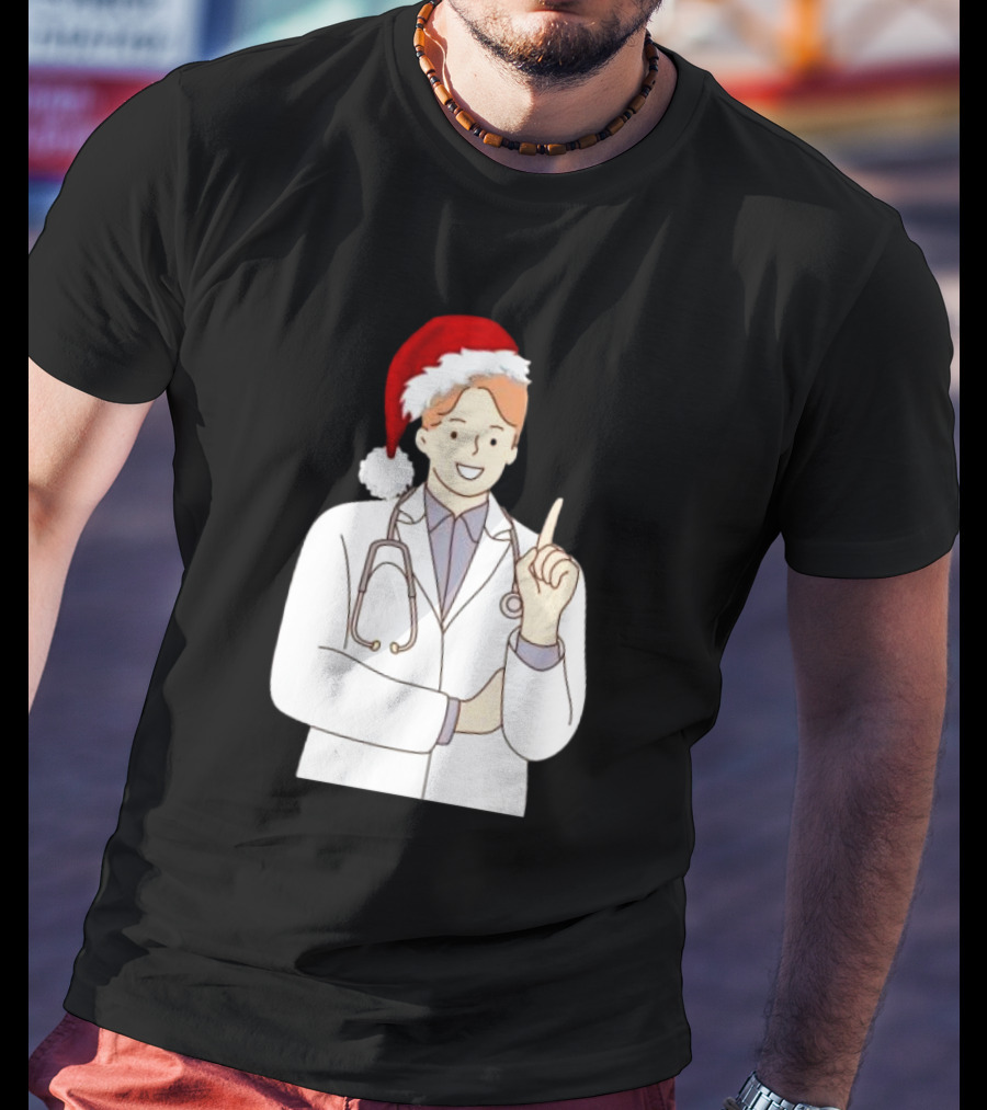 Santa Hat Wearing Physician Doctor Merry Christmas T-Shirt