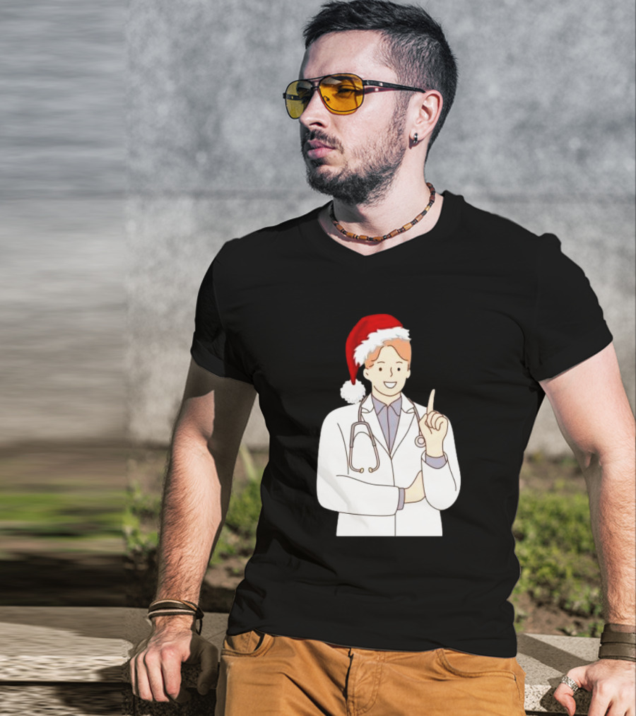 Santa Hat Wearing Physician Doctor Merry Christmas T-Shirt
