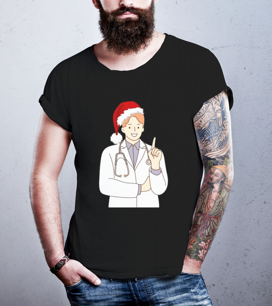 Santa Hat Wearing Physician Doctor Merry Christmas T-Shirt