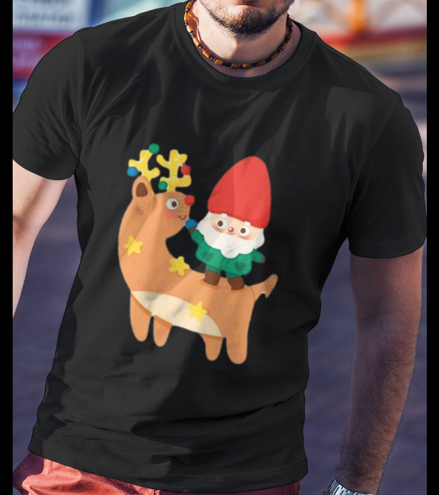 Cute Christmas Reindeer With Santa Riding T-Shirt