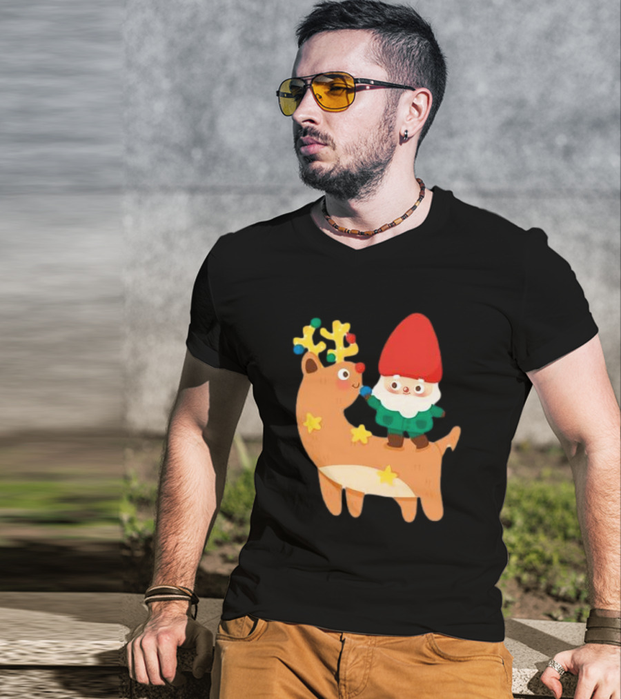Cute Christmas Reindeer With Santa Riding T-Shirt