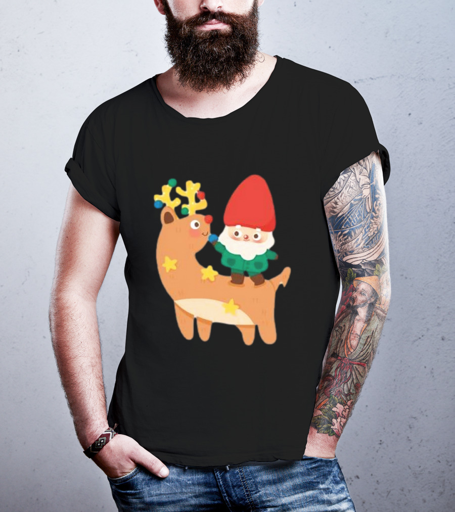 Cute Christmas Reindeer With Santa Riding T-Shirt