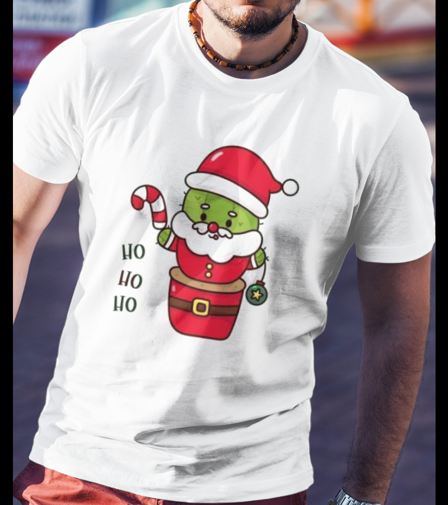 Santa Claus Ho Ho Ho Christmas Cactus Santa Suit Candy Cane T-Shirt