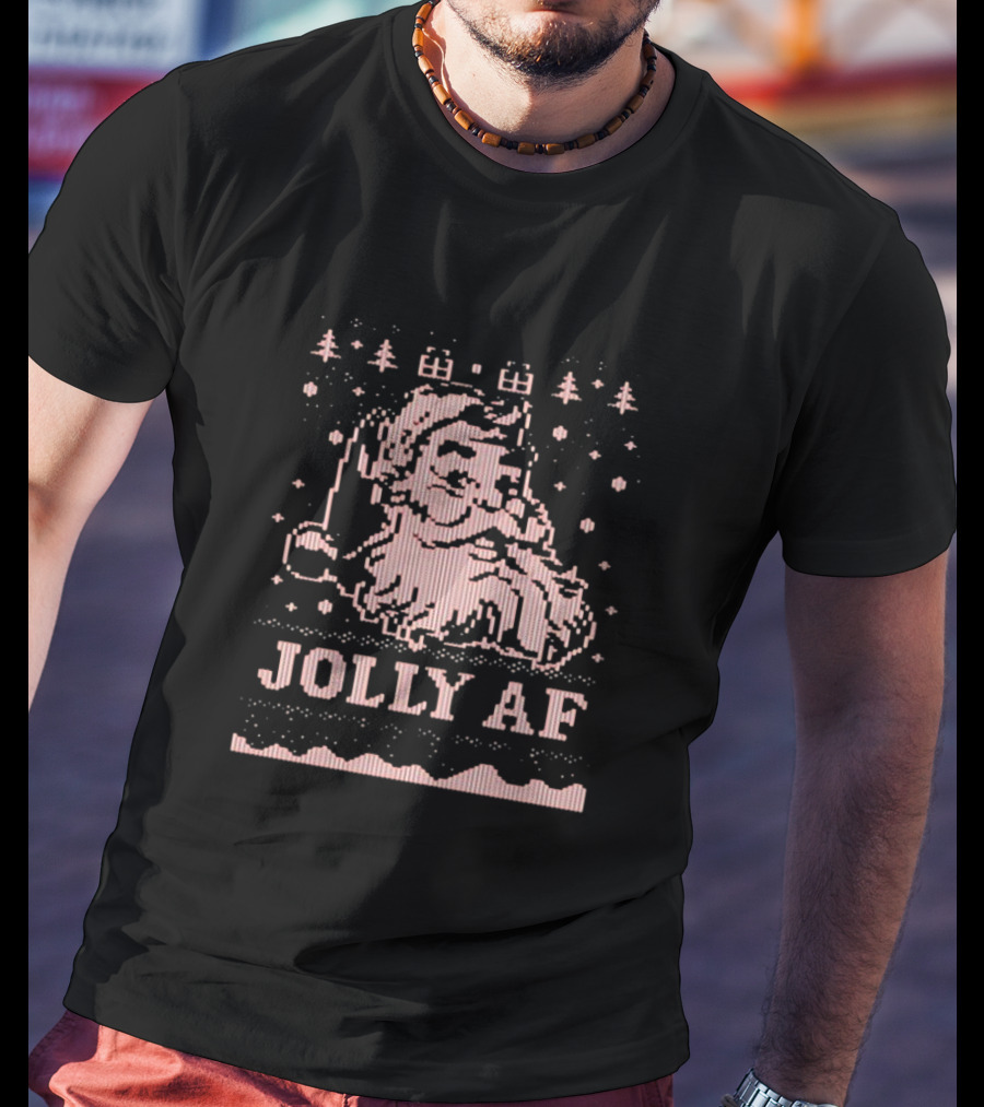 Jolly AF Santa Pixel Art Christmas T-Shirt