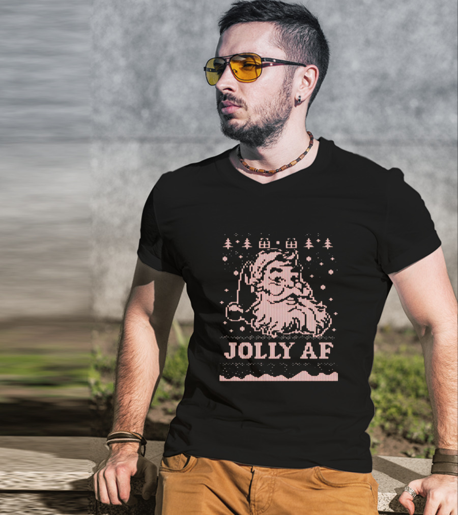 Jolly AF Santa Pixel Art Christmas T-Shirt