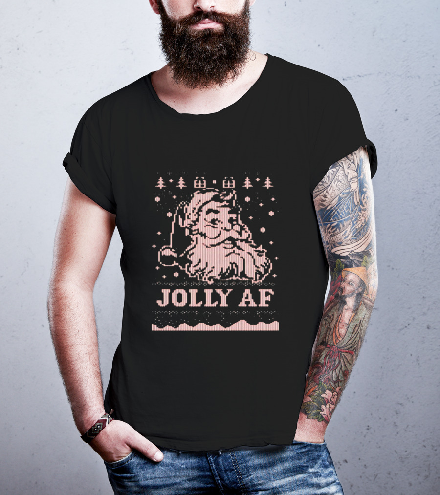 Jolly AF Santa Pixel Art Christmas T-Shirt