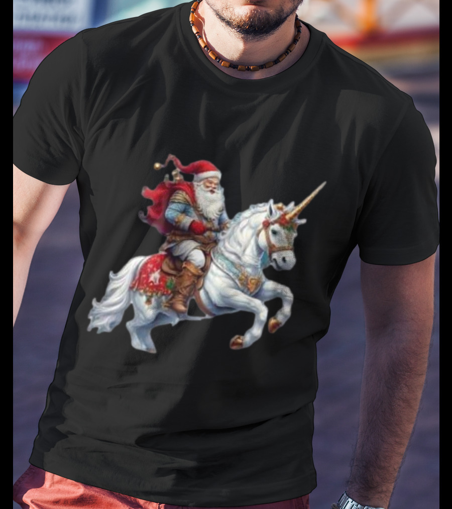 Santa Claus Riding Festive Unicorn Christmas T-Shirt