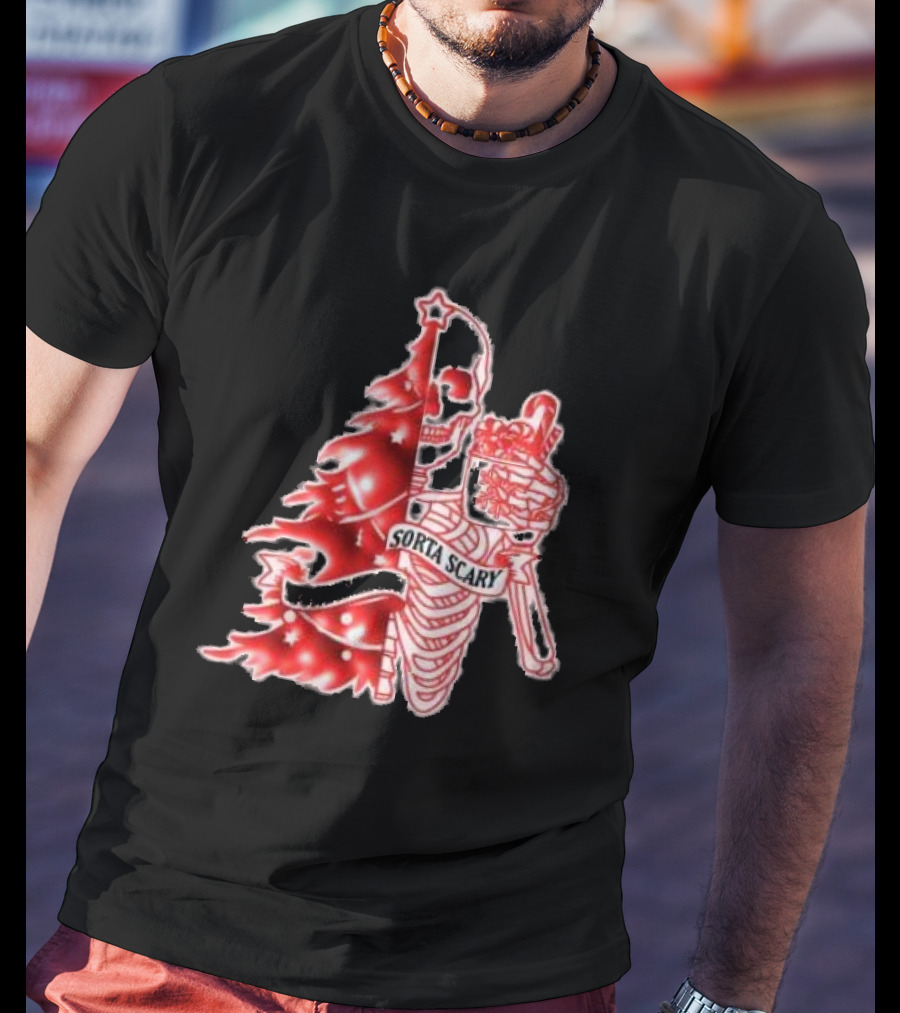 Skeleton Sorta Merry Sorta Scary Christmas Tree Splittinwigz T-Shirt