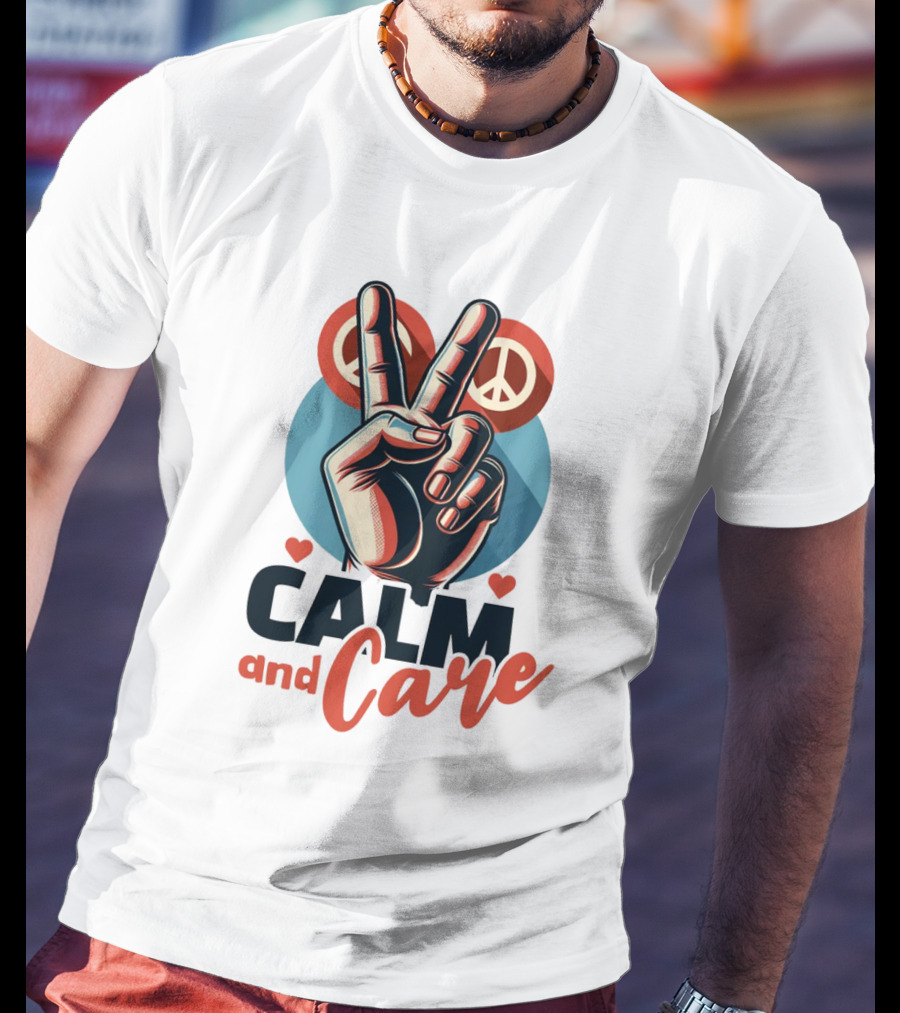 CALM And Care Peace Sign With Hearts T-Shirt