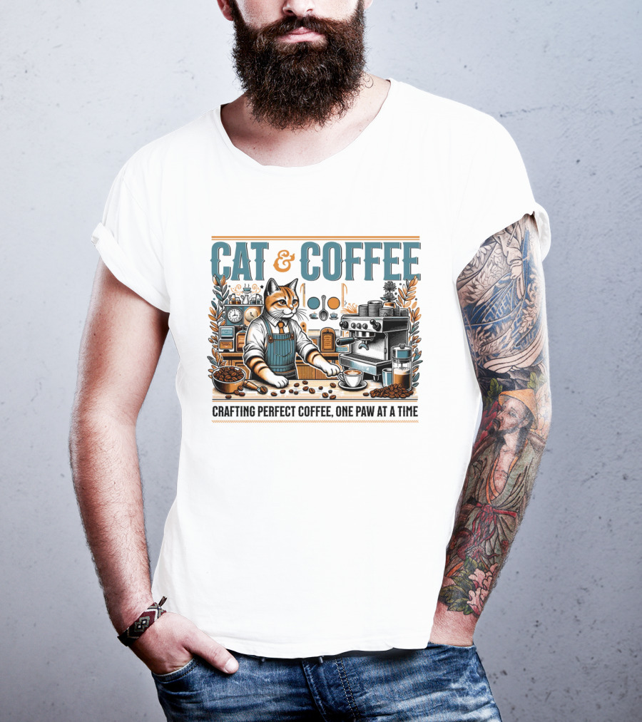 CAT And COFFEE Crafting Perfect Coffee One Paw At A Time T-Shirt