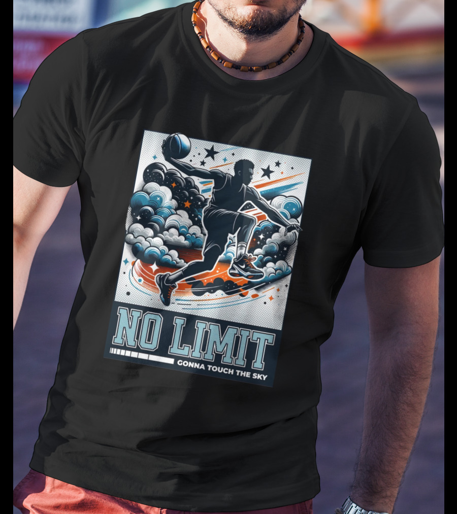 NO LIMIT GONNA TOUCH THE SKY Basketball Player Dynamic Clouds And Stars T-Shirt