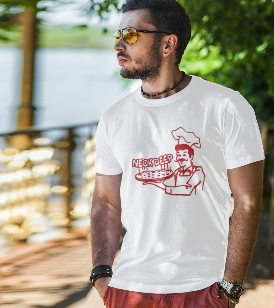 Neck Deep Pizza Chef With Retro Style Illustrative T-Shirt
