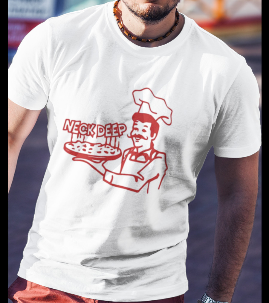 Neck Deep Pizza Chef With Retro Style Illustrative T-Shirt