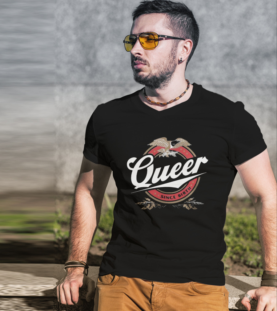 Queer Since Birth Retro Eagle Emblem T-Shirt