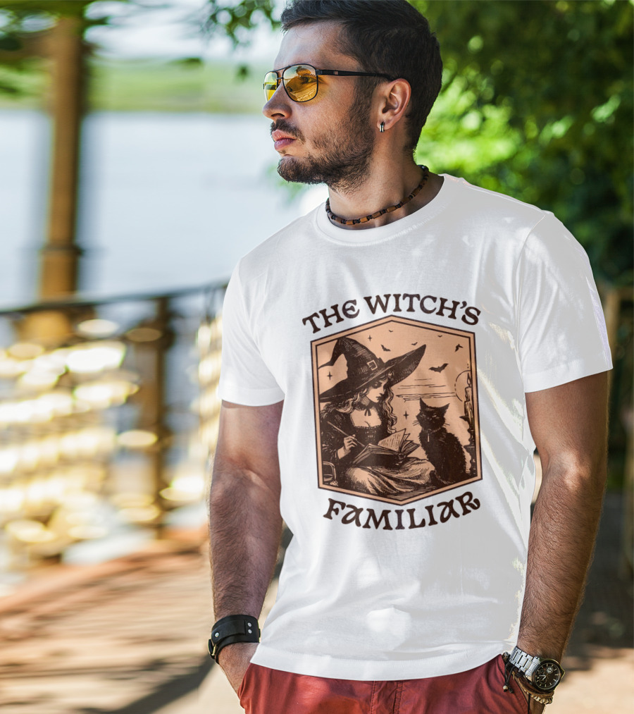 The Witch's Familiar Halloween Vintage Witch And Cat T-Shirt