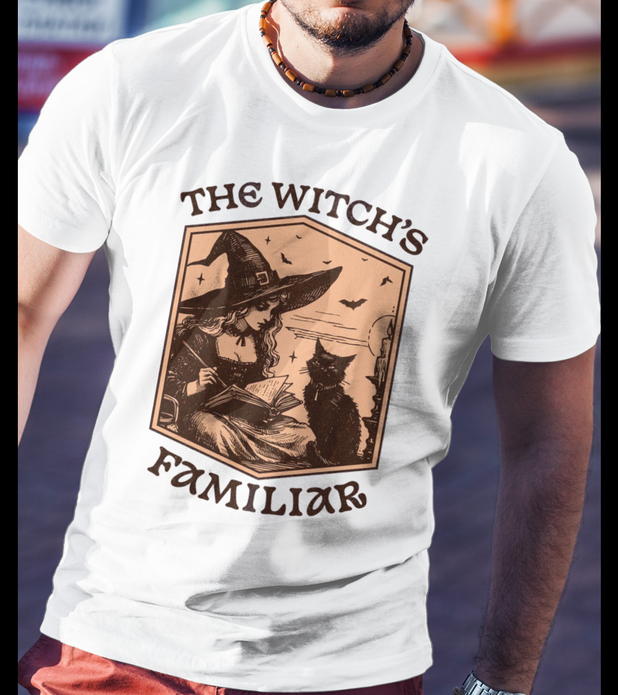 The Witch's Familiar Halloween Vintage Witch And Cat T-Shirt