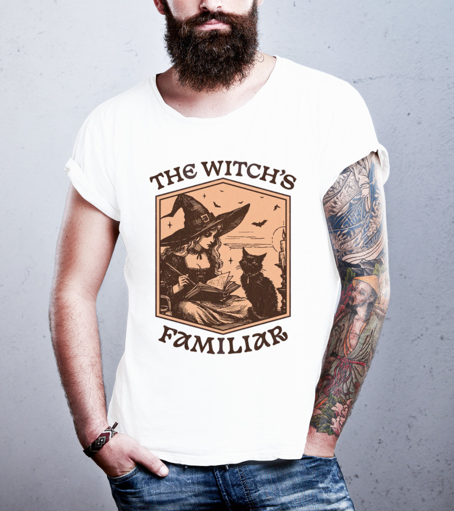 The Witch's Familiar Halloween Vintage Witch And Cat T-Shirt