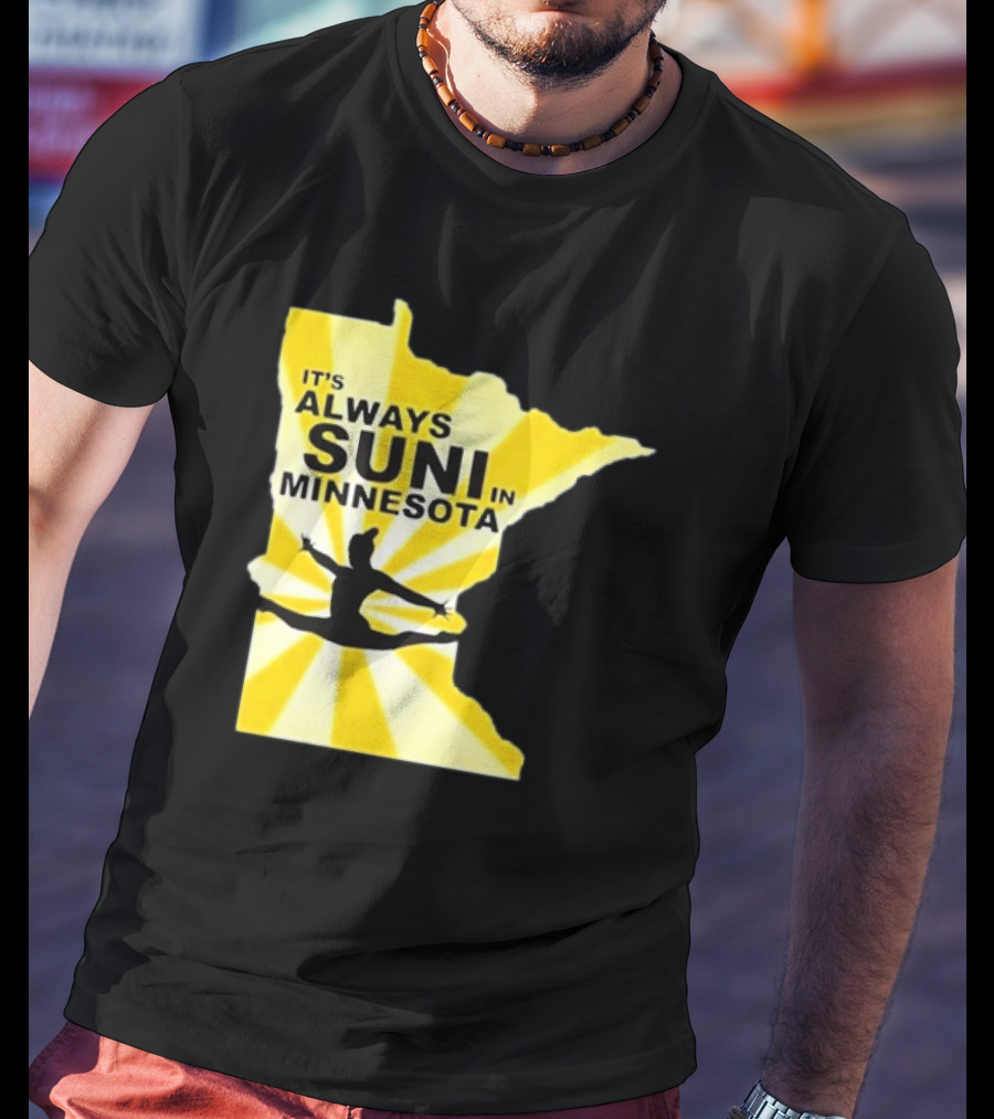 It's Always Suni In Minnesota Gymnastics Silhouette State Outline T-Shirt