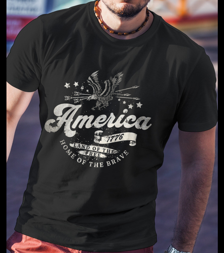 America 1776 Land Of The Free Home Of The Brave Eagle Arrows Stars T-Shirt