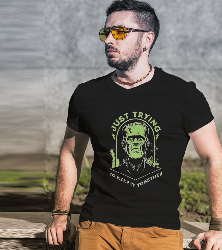 Frankenstein Just Trying To Keep It Together Retro Vintage Horror T-Shirt
