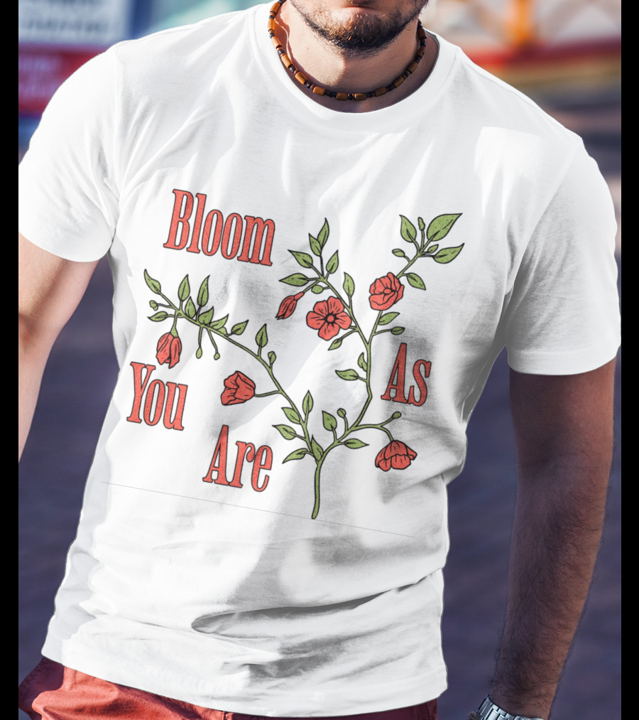 Bloom As You Are Floral Branches Red Flowers Green Leaves T-Shirt