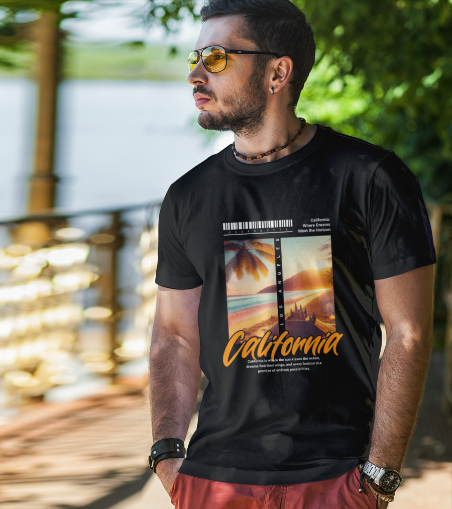 Los Angeles California Where Dreams Meet The Horizon Ocean Sunset T-Shirt