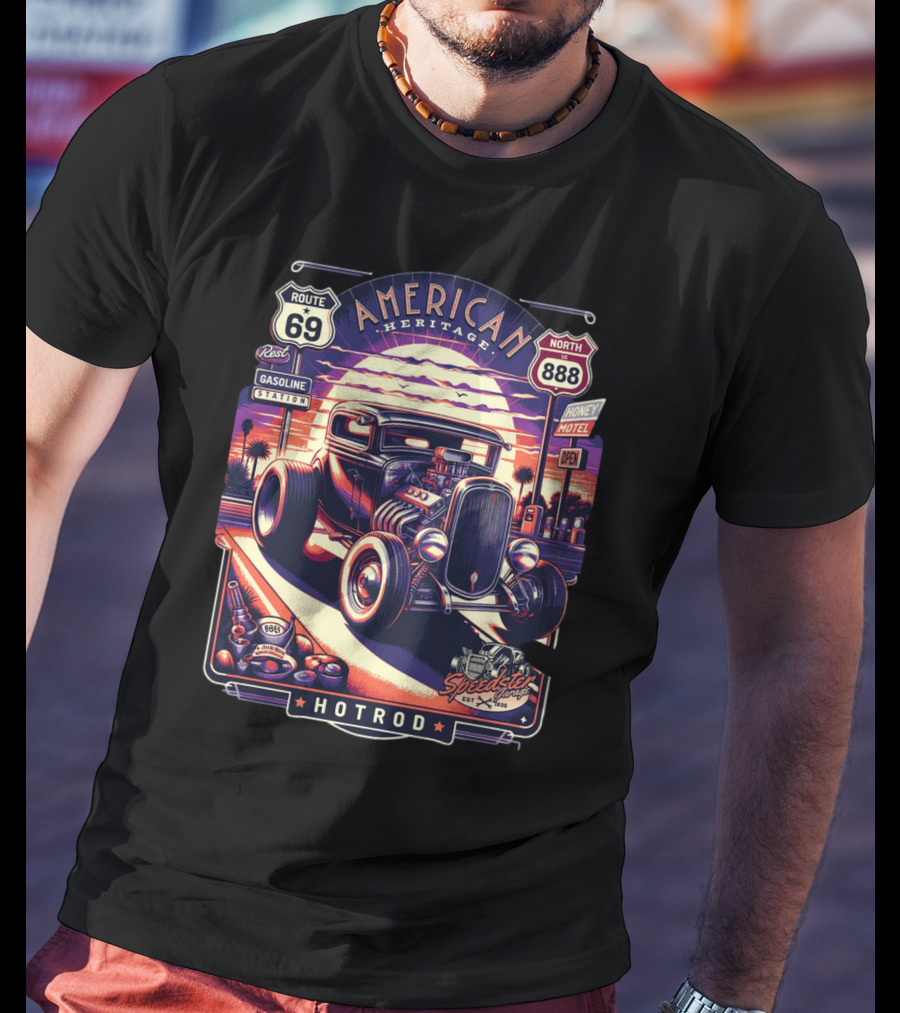 American Heritage Route 69 Hotrod Speedster Gasoline Motel T-Shirt