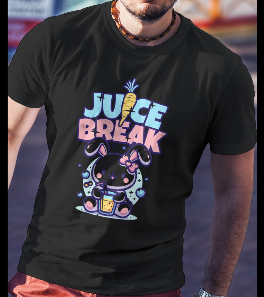 Juice Break Cute Bunny With Carrot And Drink T-Shirt
