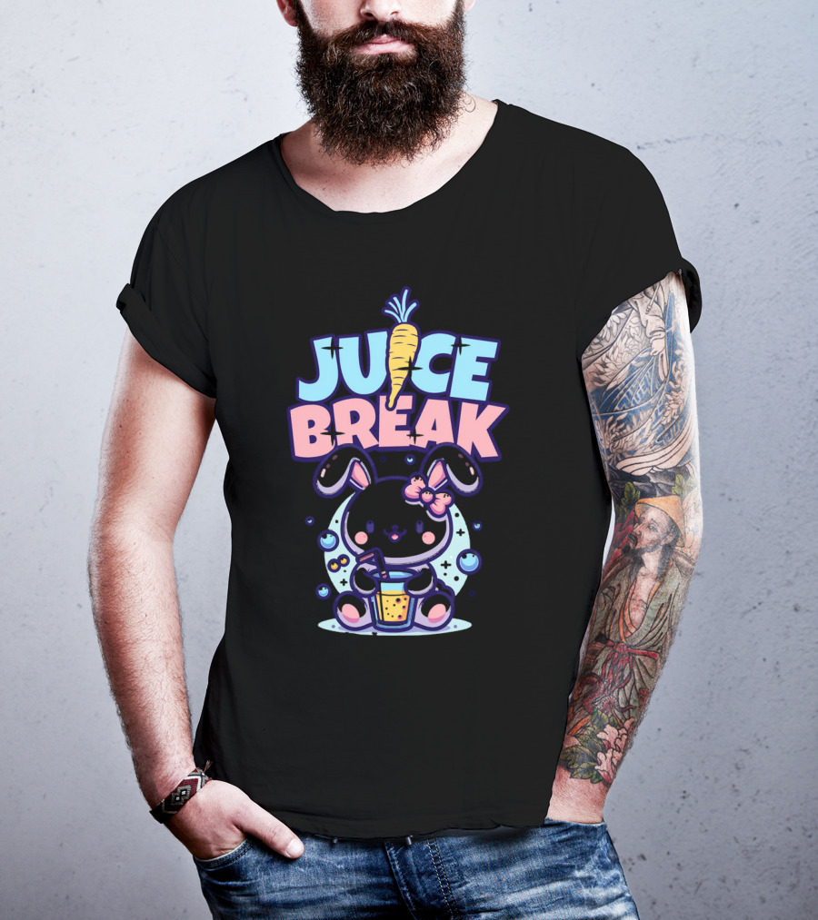 Juice Break Cute Bunny With Carrot And Drink T-Shirt