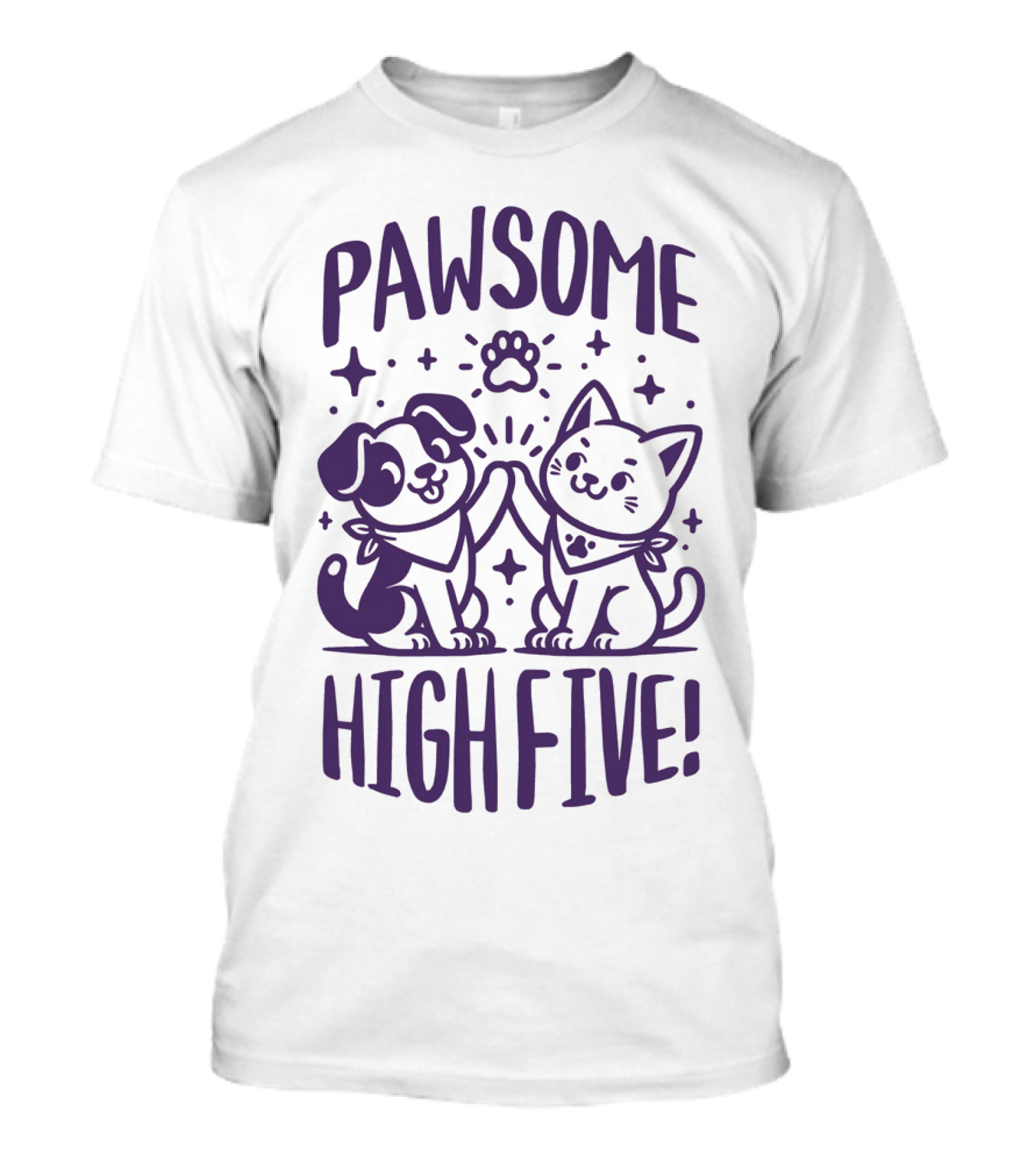 Pawsome High Five Cute Animal Purple Pawsom T-Shirt
