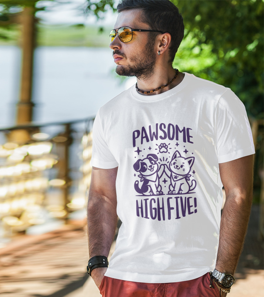 Pawsome High Five Cute Animal Purple Pawsom T-Shirt